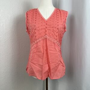 VTG Coquette Top Womens Medium Coral Embroidered Babydoll Cottagecore Y2K Boho